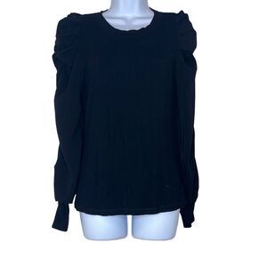 Patrizia Luca‎ Black Pullover Top Long Puff Sleeves Sheer Stretch Small Italian